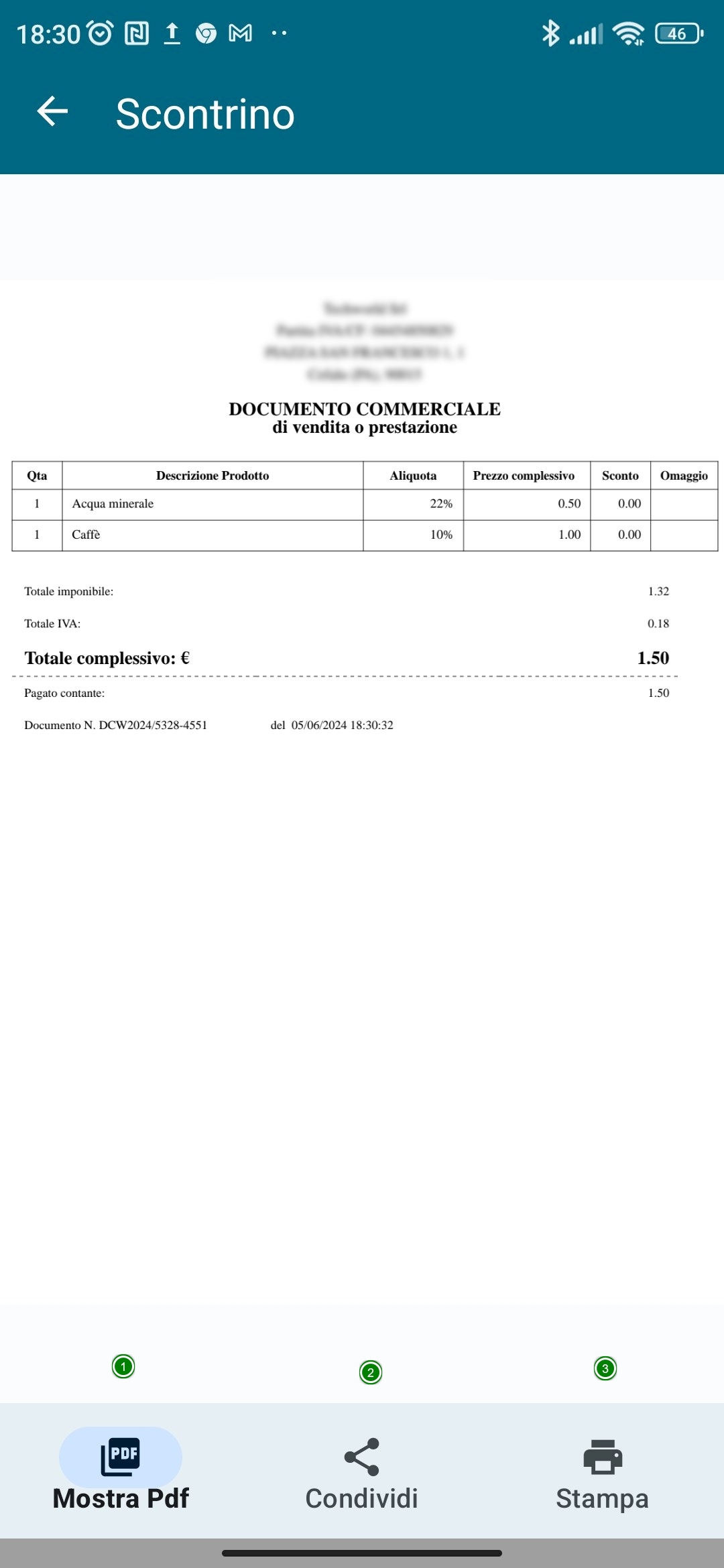 Visualizzazione del documento commerciale